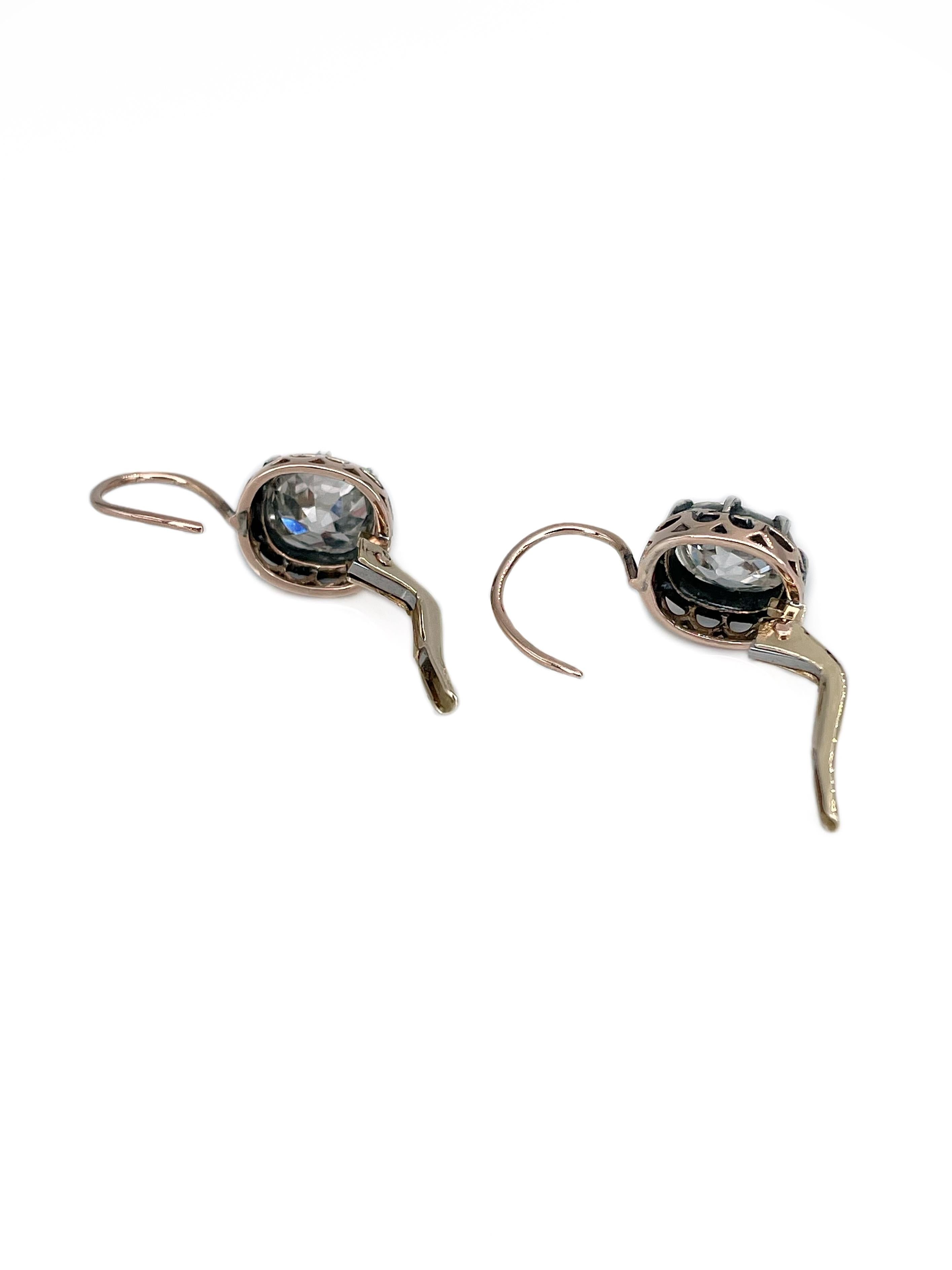 Pendientes de palanca de oro victoriano de 18 quilates TW y 2,50 quilates de diamantes talla mina antigua en Bueno estado para la venta en Vilnius, Vilniaus apskr.
