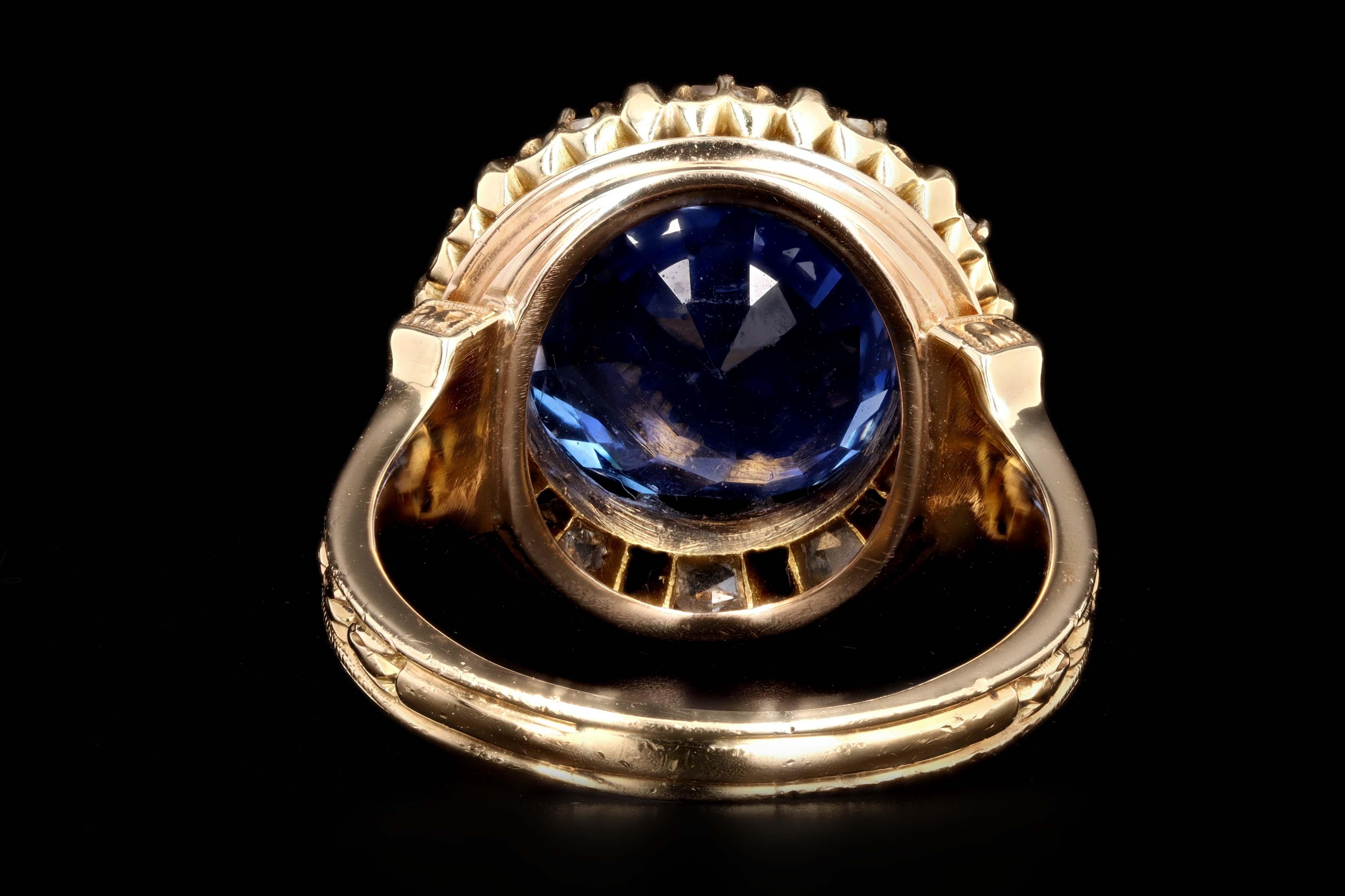 Victorian 18 Karat Gold Untreated 10.73 Carat Burma Sapphire and Diamond Ring 2