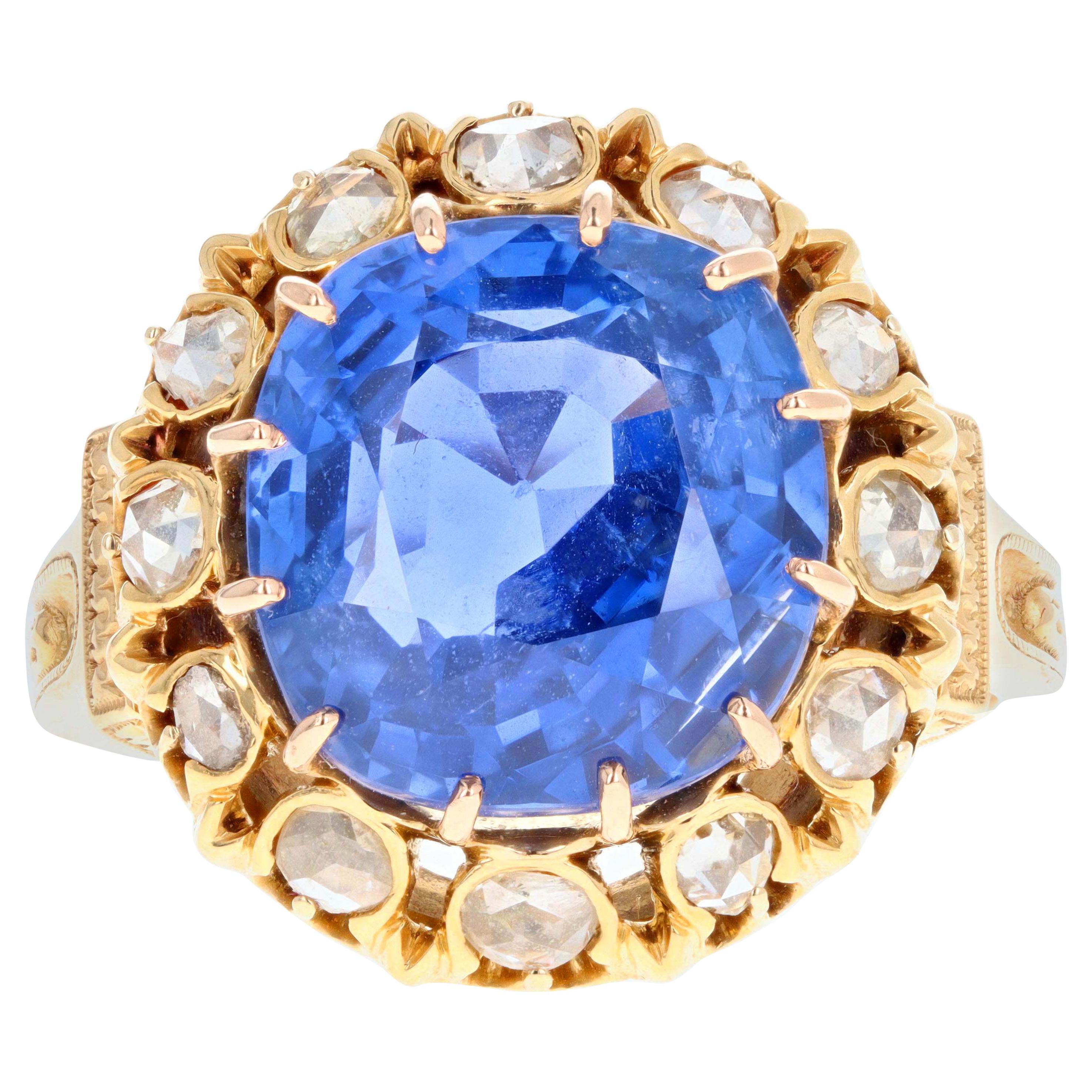 Victorian 18 Karat Gold Untreated 10.73 Carat Burma Sapphire and Diamond Ring