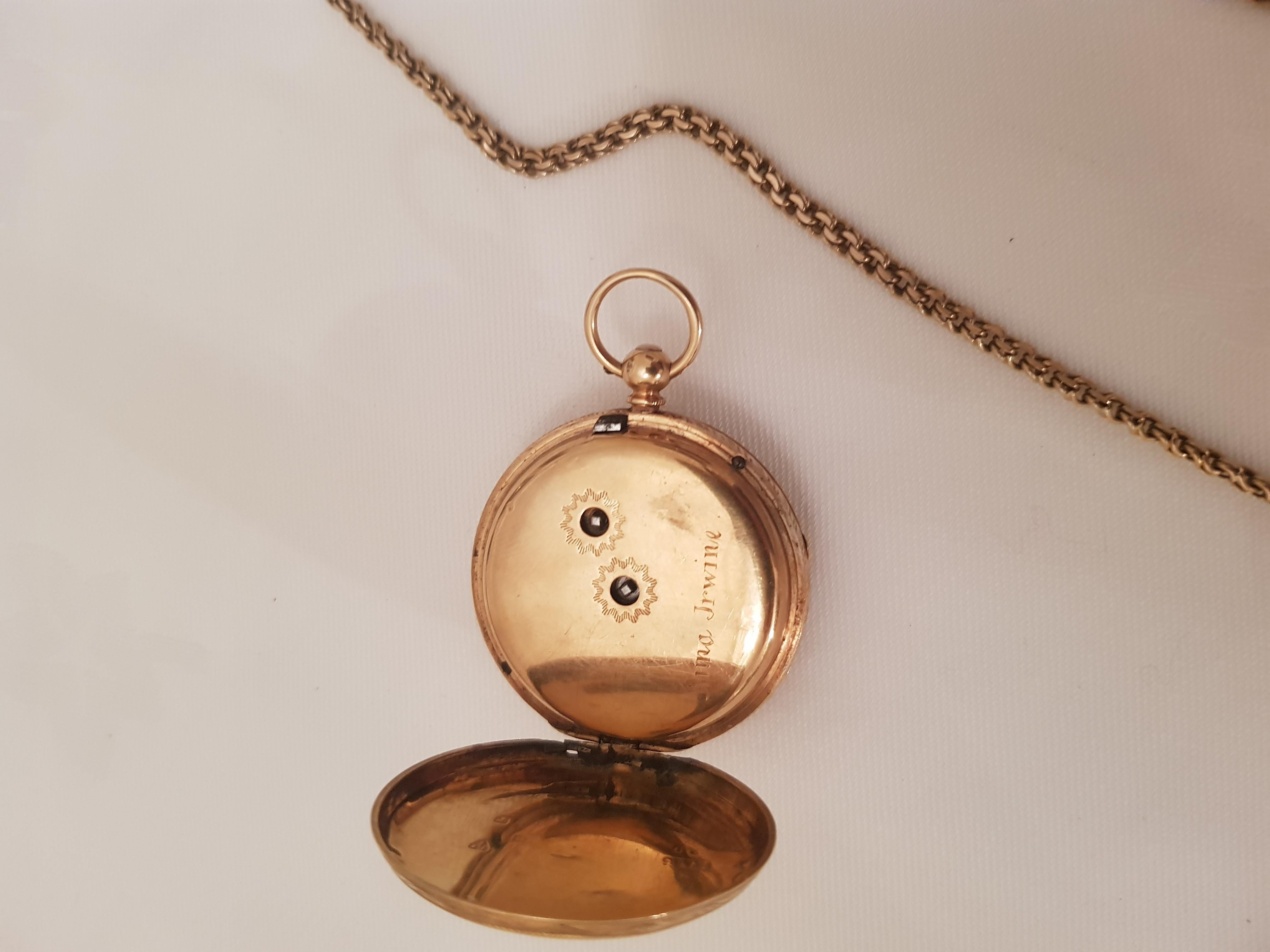 Victorian 18-Karat Gold Watch with Exceptional 10 Karat Gold Associated Chain In Good Condition For Sale In Dromod, Co. Leitrim