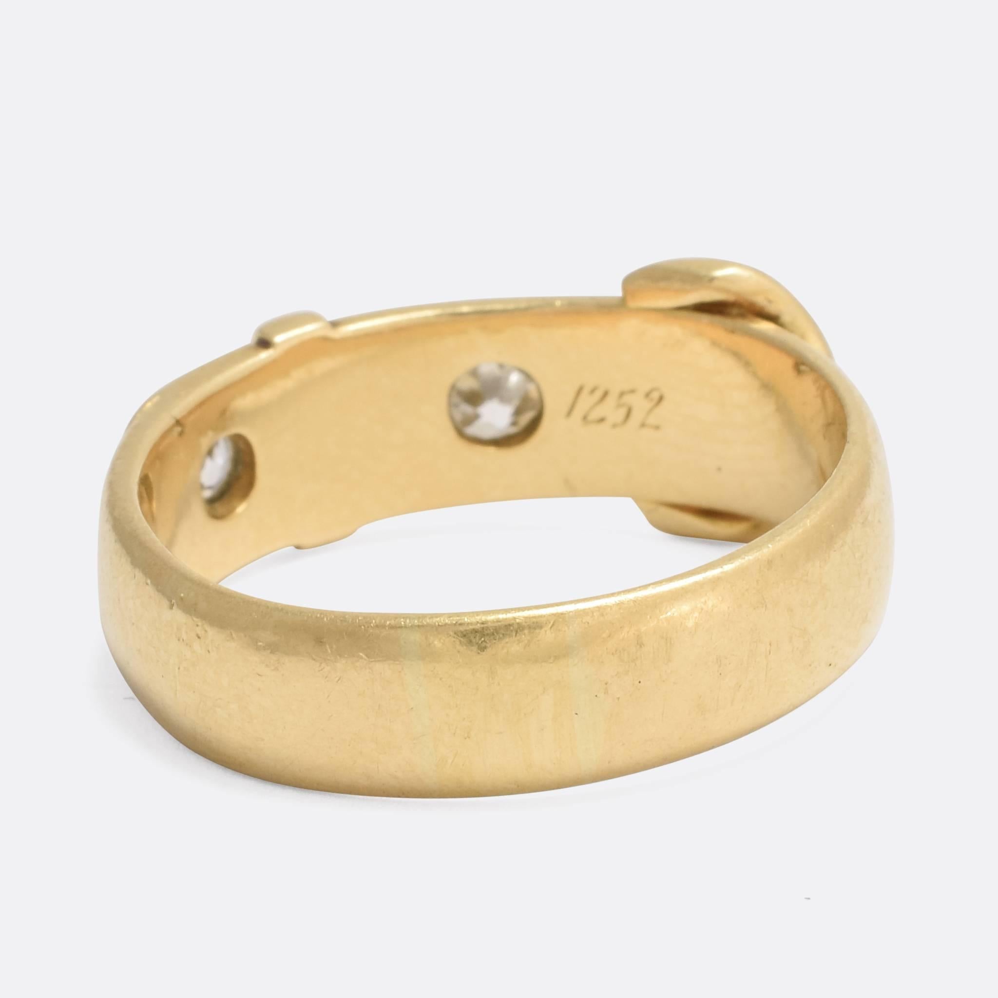 Old Mine Cut Victorian 18 Karat Gold White Diamond Buckle Ring