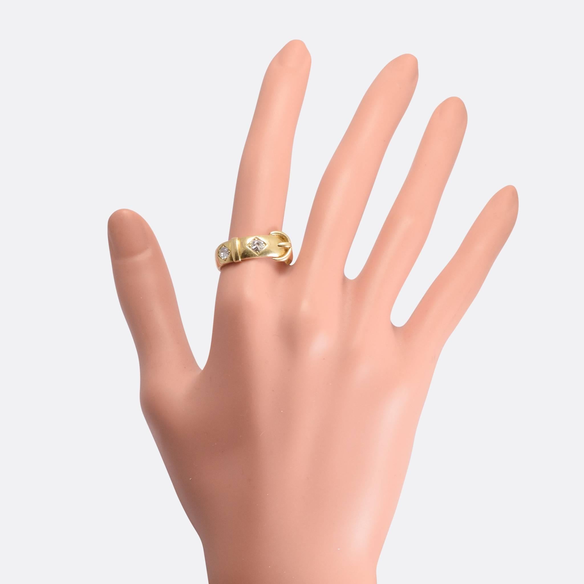 Women's or Men's Victorian 18 Karat Gold White Diamond Buckle Ring