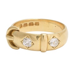 Victorian 18 Karat Gold White Diamond Buckle Ring