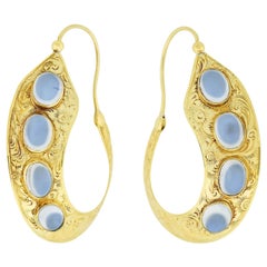 Victorian 18 Karat Moonstone Etched Left Right Hoop Earrings