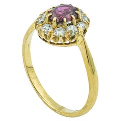 Victorian Ruby and Diamond Cluster ring 18 Karat Yellow Gold