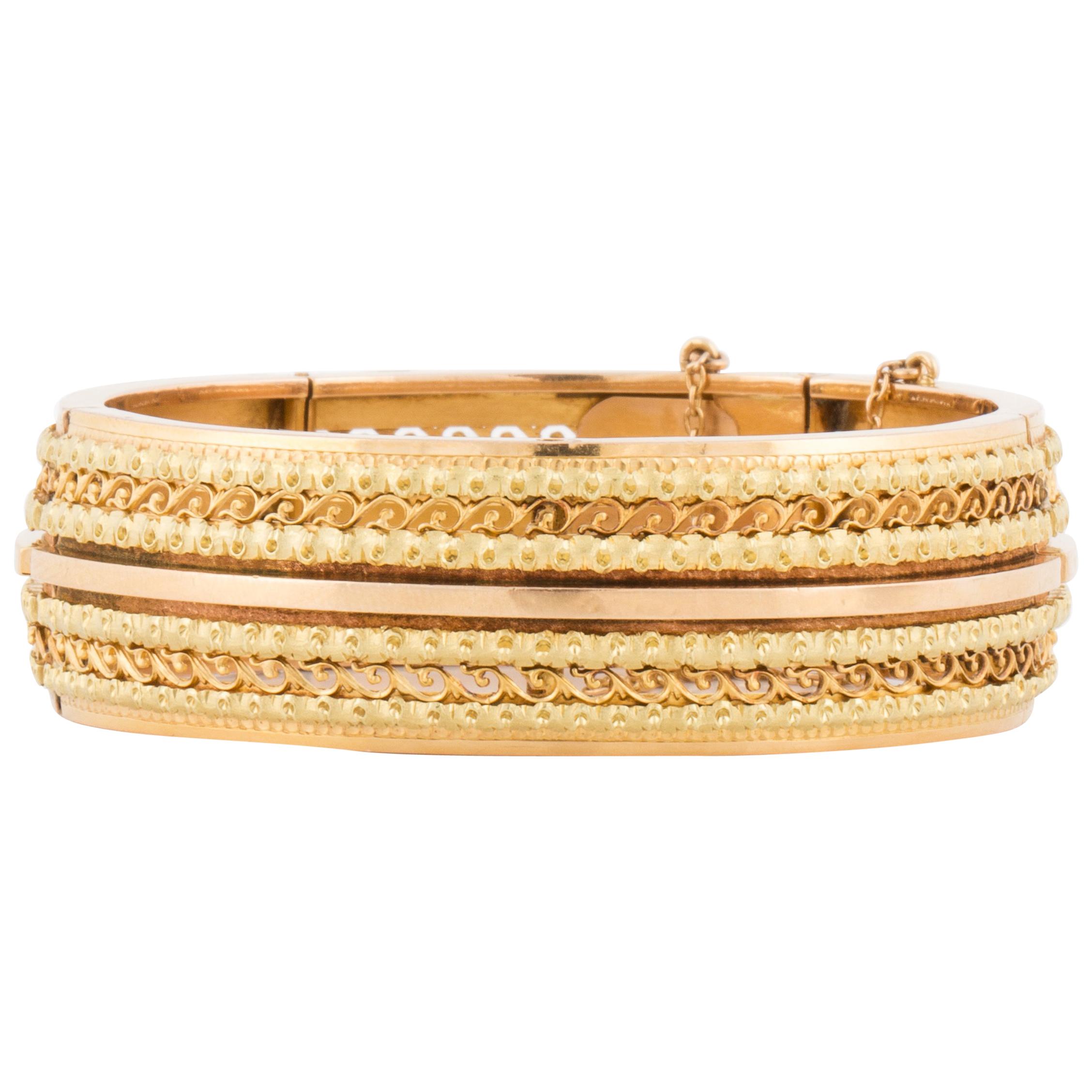 Bracelet jonc à charnière en or bicolore 18 carats datant du milieu de l'ère victorienne