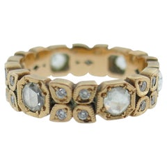 Victorian 18 Karat Rose Gold and Rose Cut Diamond Band, circa 1900s