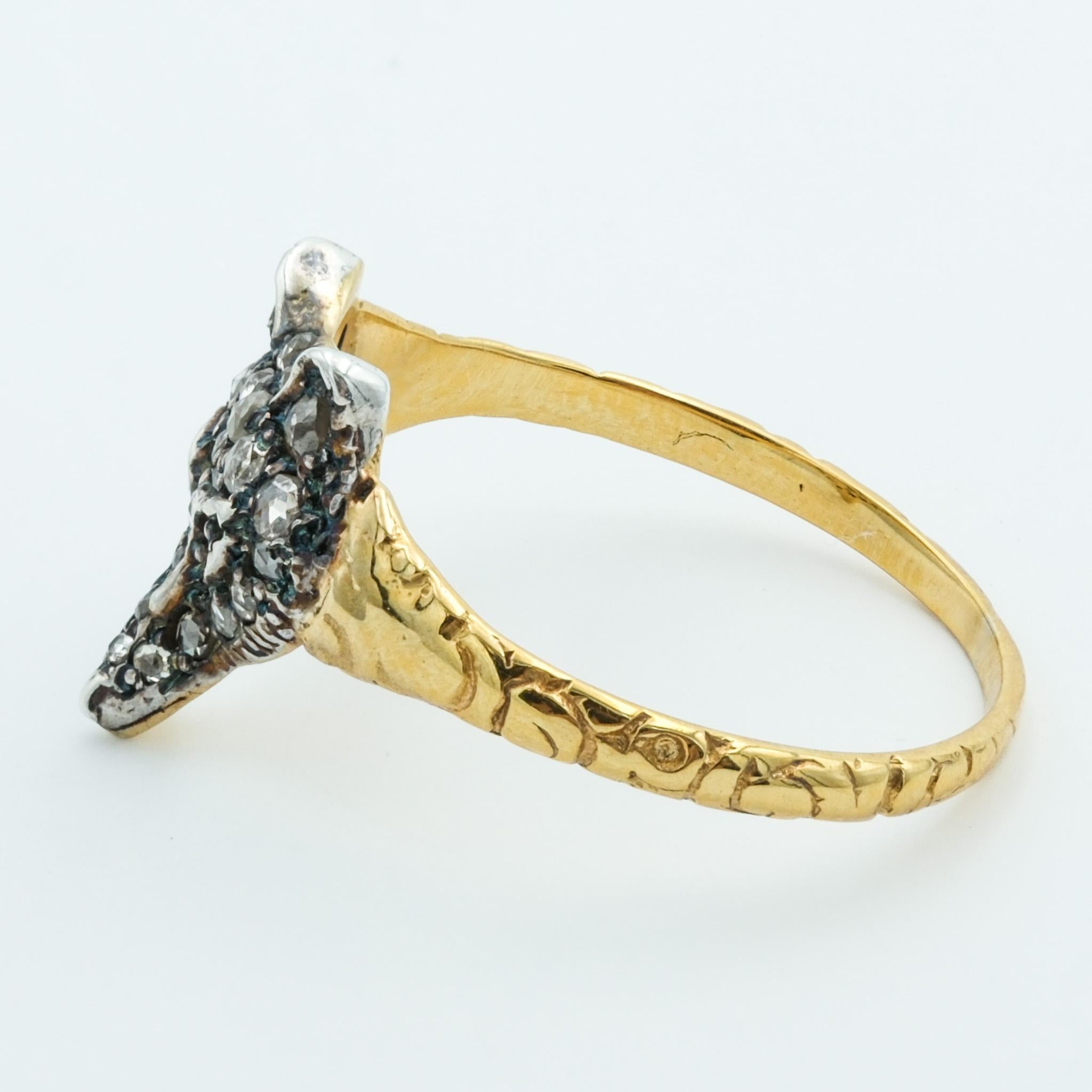 Victorian 18 Karat Silver Topped Fox Ring With .16 Carats of Rose Cut Diamonds In Good Condition In Fairfield, CT