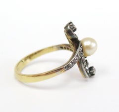 Victorian 18 Karat, Sterling Silver, Pearl and Diamond Ring