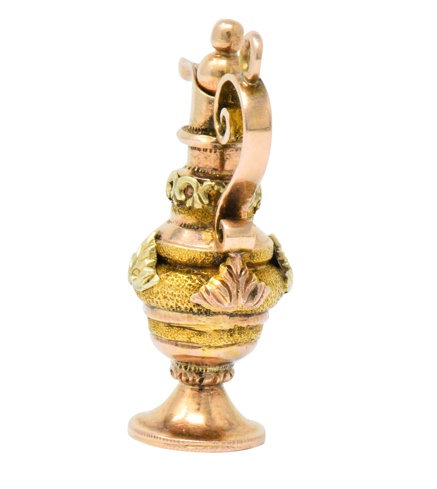 Victorian 18 Karat Tri-Color Gold Ewer Charm In Excellent Condition In Philadelphia, PA