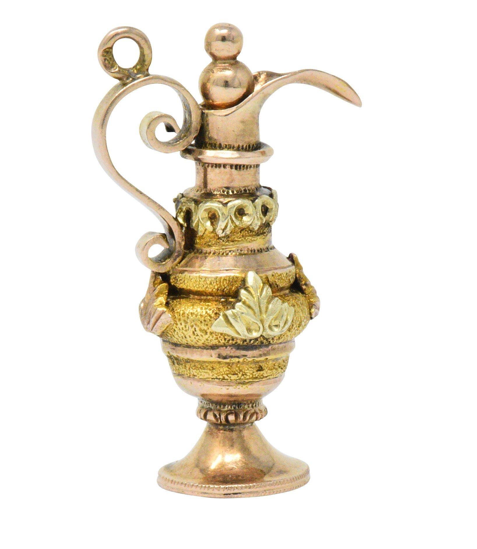 Victorian 18 Karat Tri-Color Gold Ewer Pitcher Charm In Excellent Condition In Philadelphia, PA