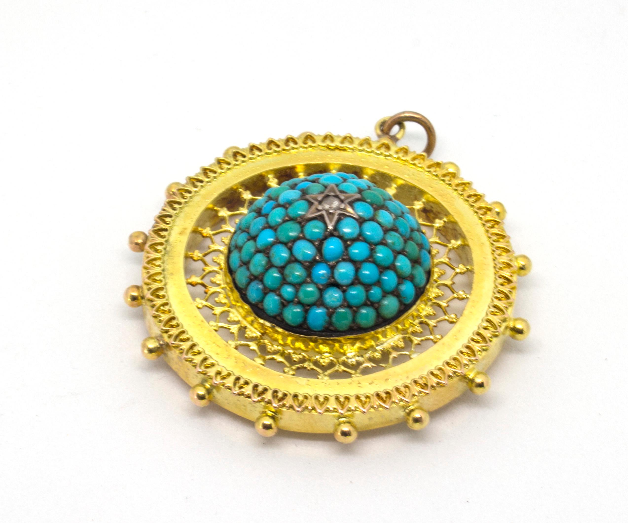 Victorian 18 Karat Turquoise Diamond Pendant In Good Condition For Sale In Mobile, AL