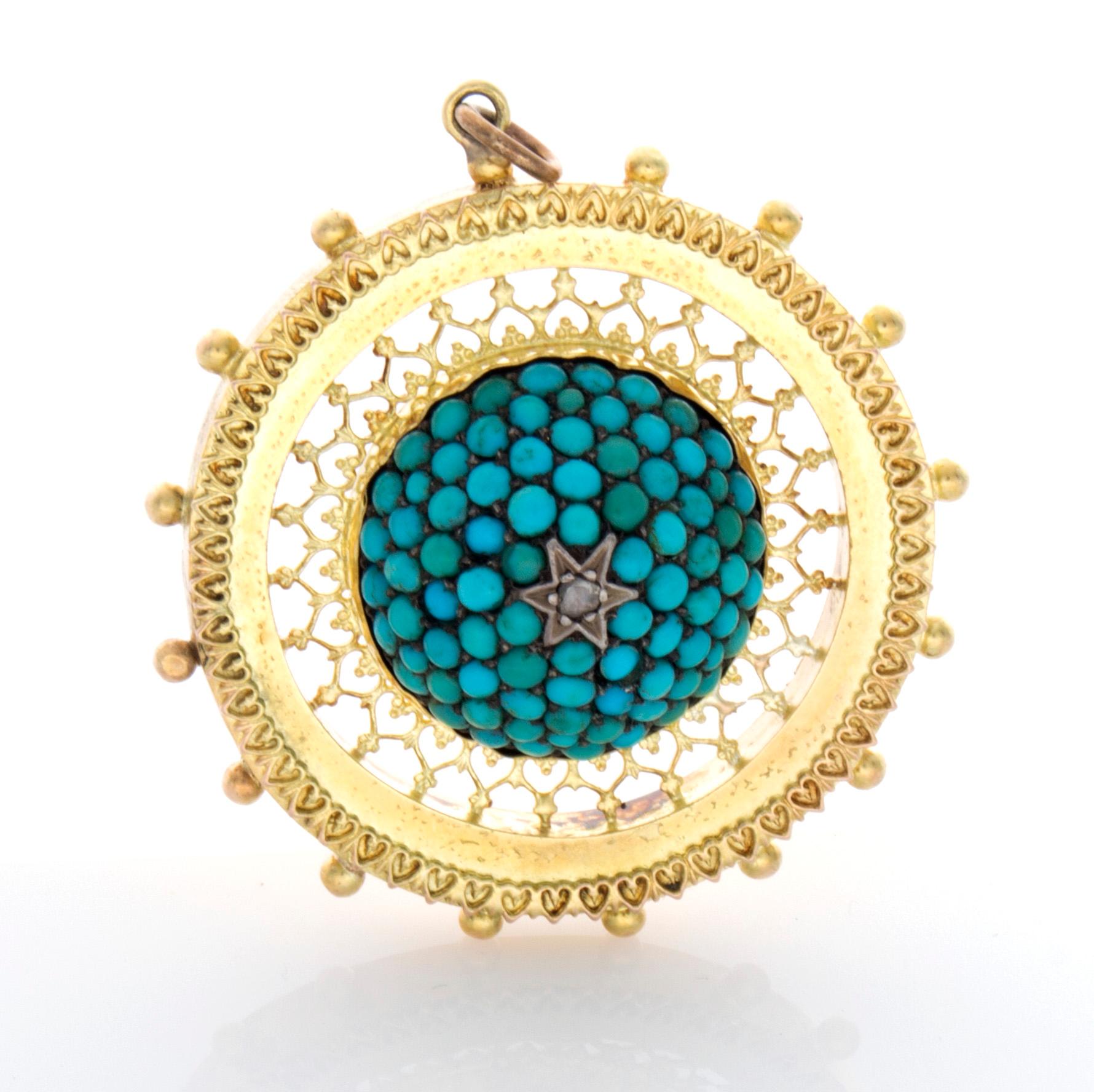 Victorian 18 Karat Turquoise Diamond Pendant For Sale 2