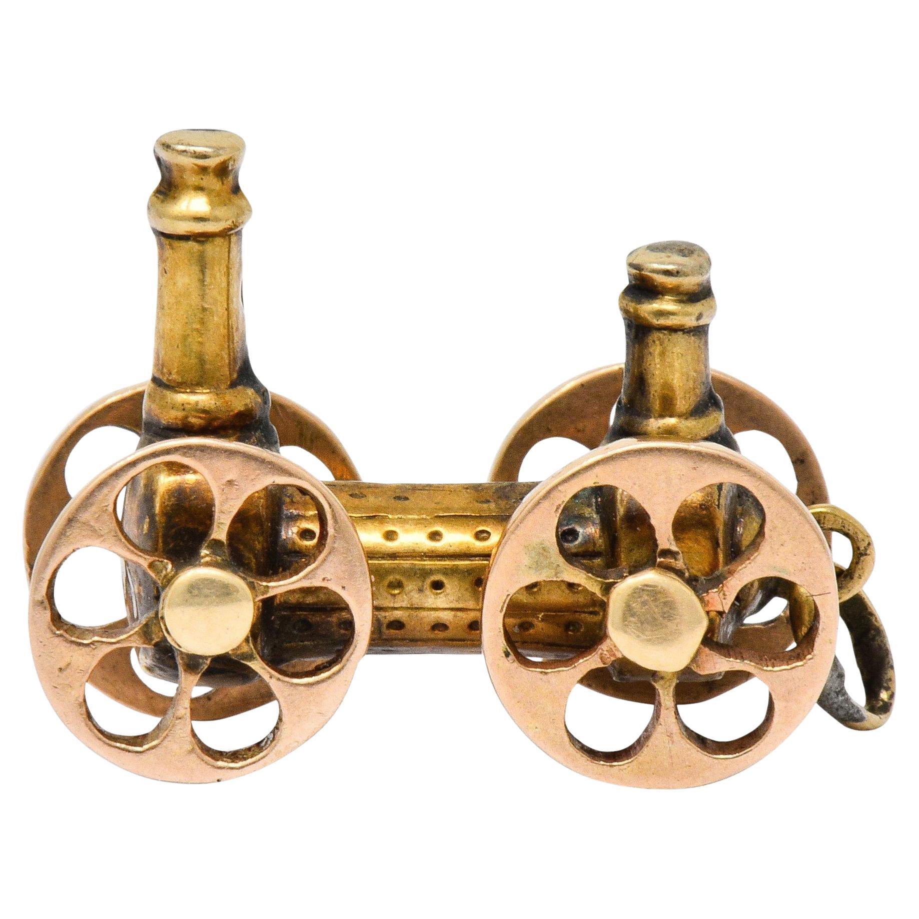 Victorian 18 Karat Two-Tone Gold Antique Steam Engine Locomotive Charm