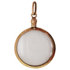 Victorian 18 Karat Yellow Gold 2 Sided Glass Locket Pendant Charm