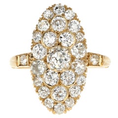 Victorian 18 Karat Yellow Gold 2.33 Carat Diamond Navette Ring