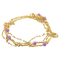 Victorian 18 Karat Yellow Gold Amethyst Longuard Chain, Circa 1900