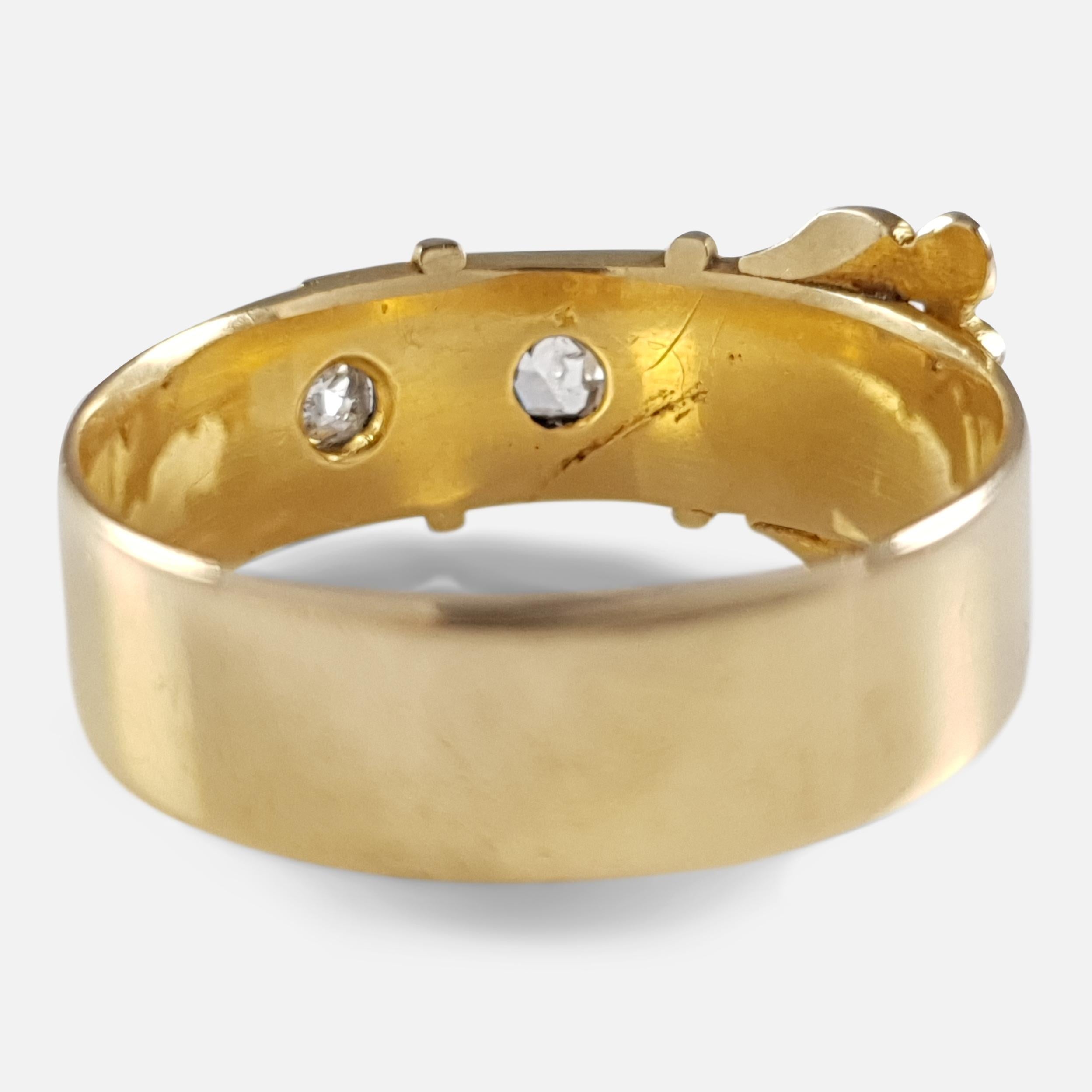 Victorian 18 Karat Yellow Gold and Diamond Buckle Ring Birmingham, 1880 1