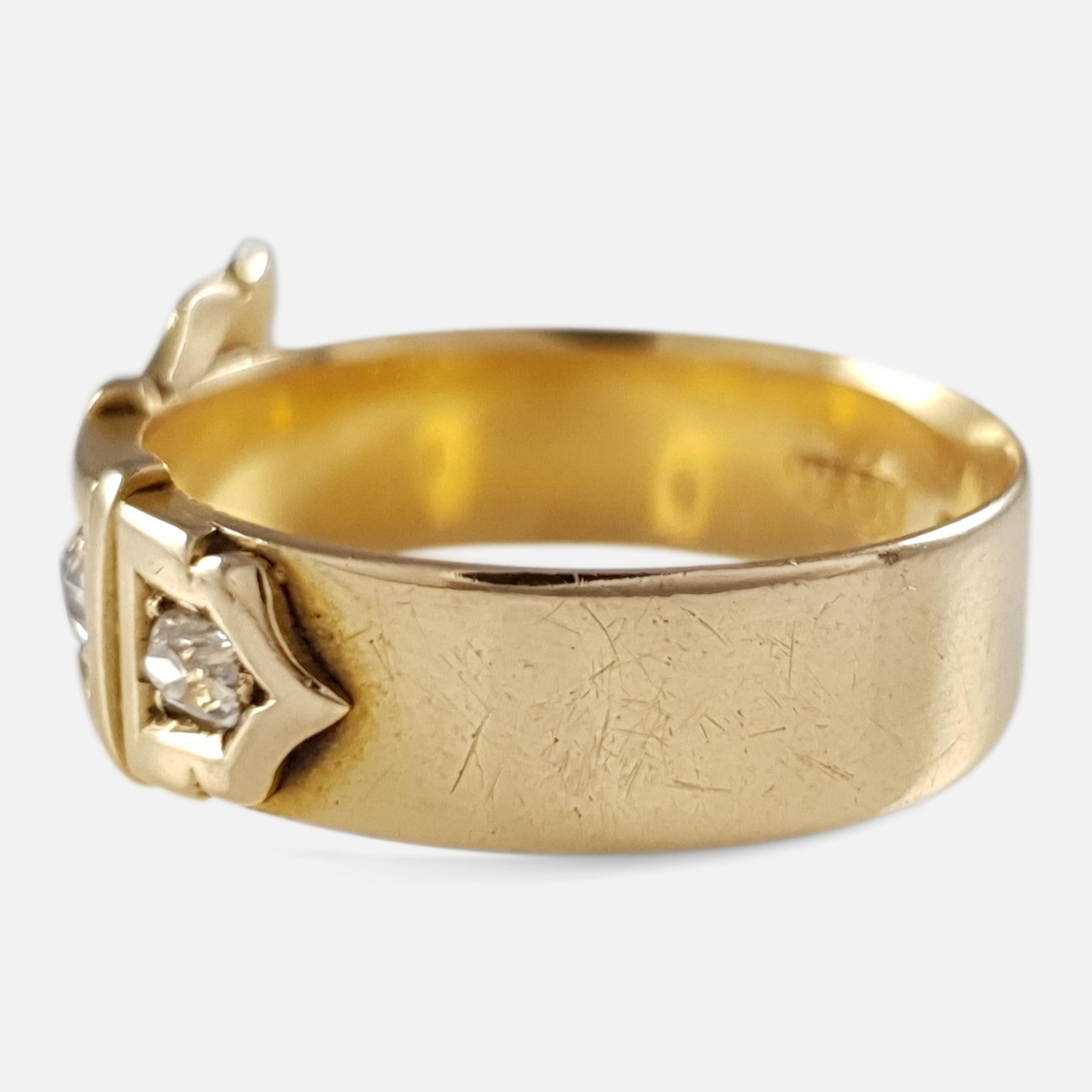 Victorian 18 Karat Yellow Gold and Diamond Buckle Ring Birmingham, 1880 3