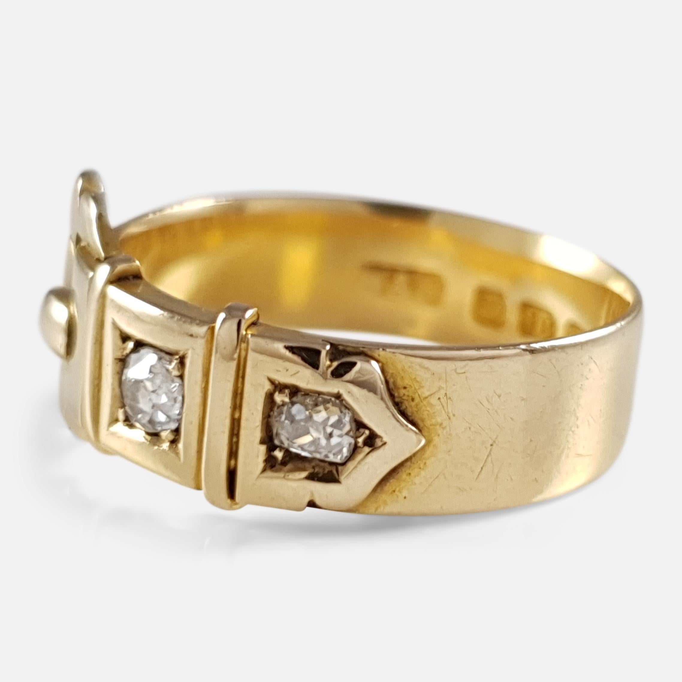 Victorian 18 Karat Yellow Gold and Diamond Buckle Ring Birmingham, 1880 4