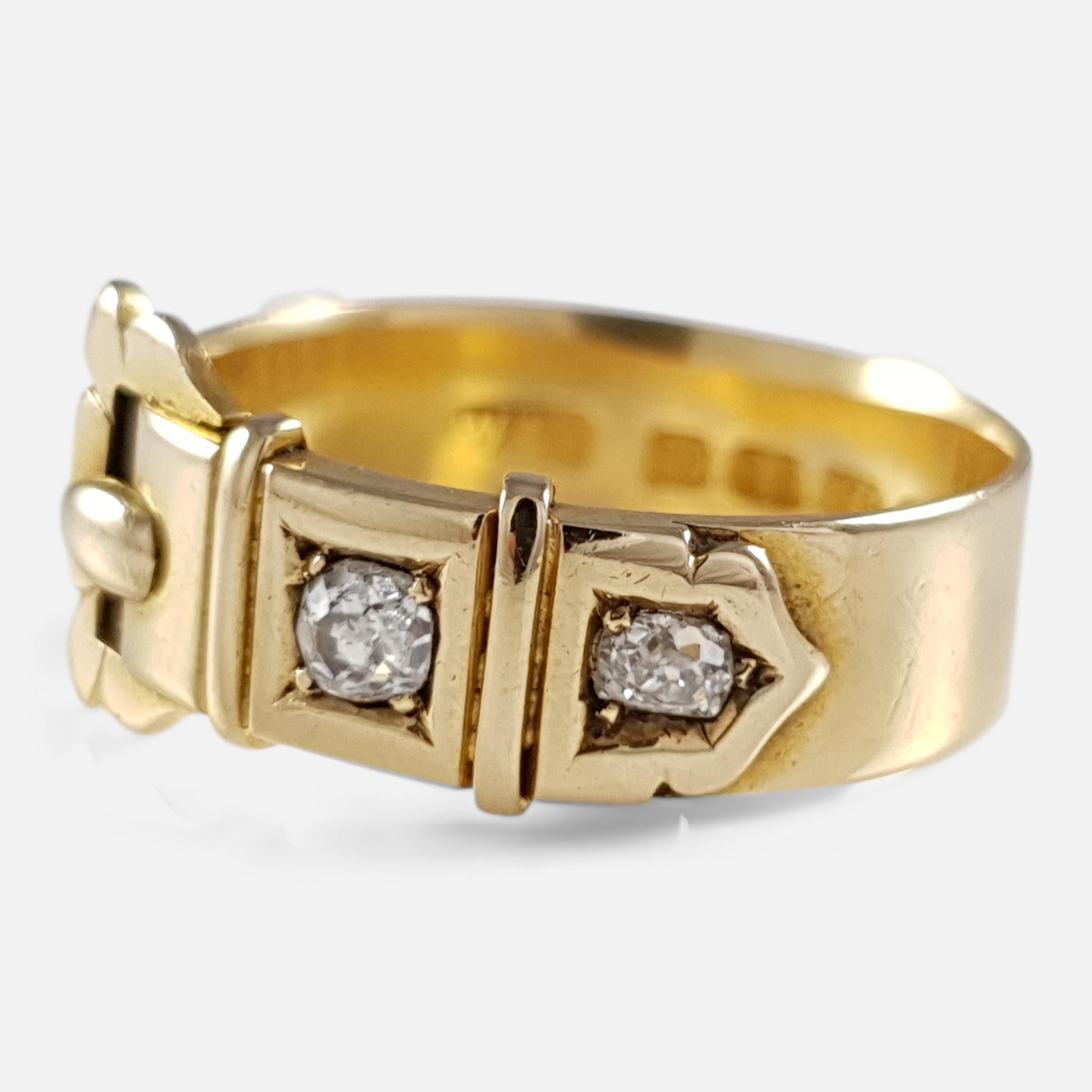 Victorian 18 Karat Yellow Gold and Diamond Buckle Ring Birmingham, 1880 5