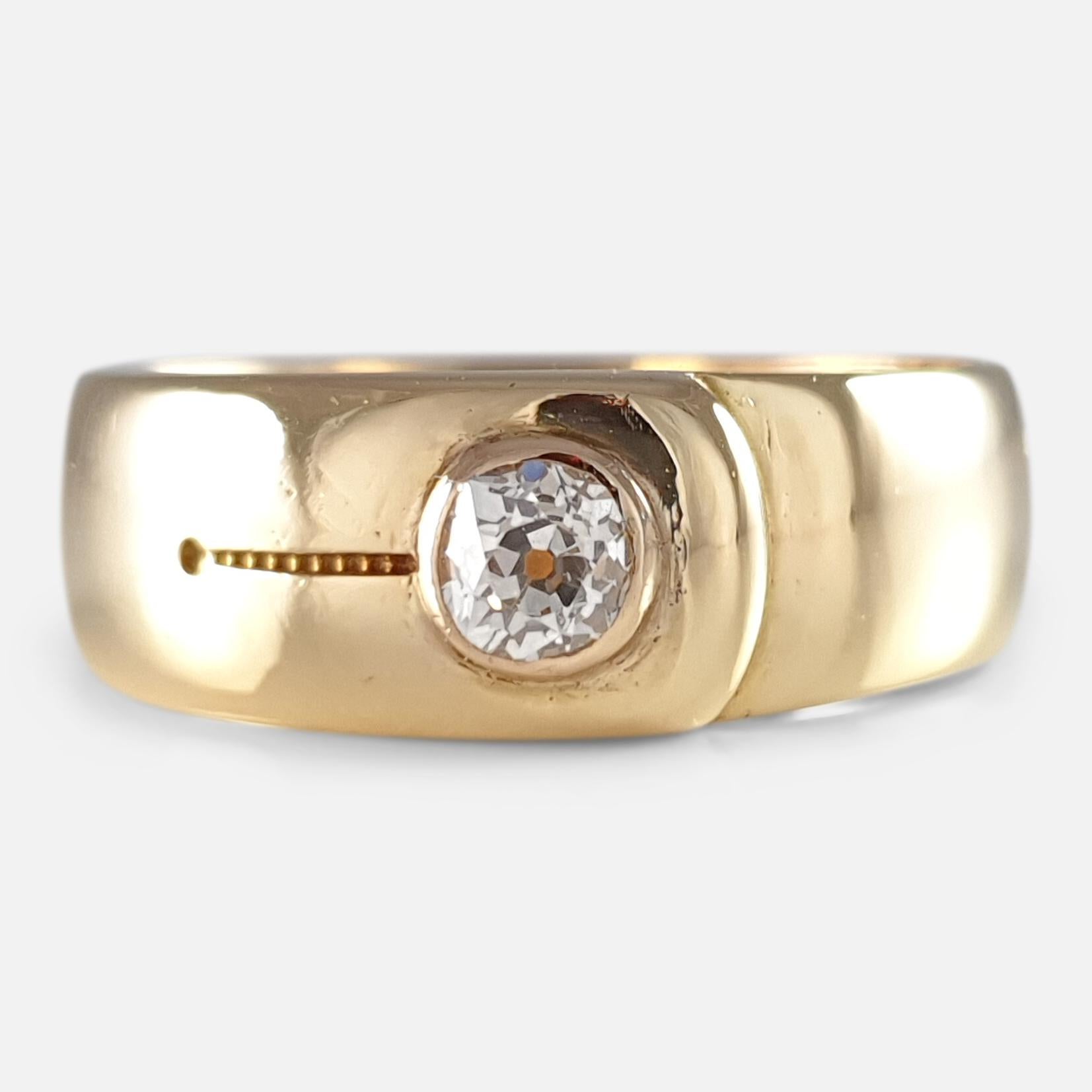 Victorian 18 Carat Yellow Gold and Diamond Buckle Ring, Chester, 1884 For Sale 4
