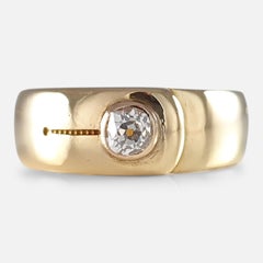 Victorian 18 Carat Yellow Gold and Diamond Buckle Ring, Chester, 1884