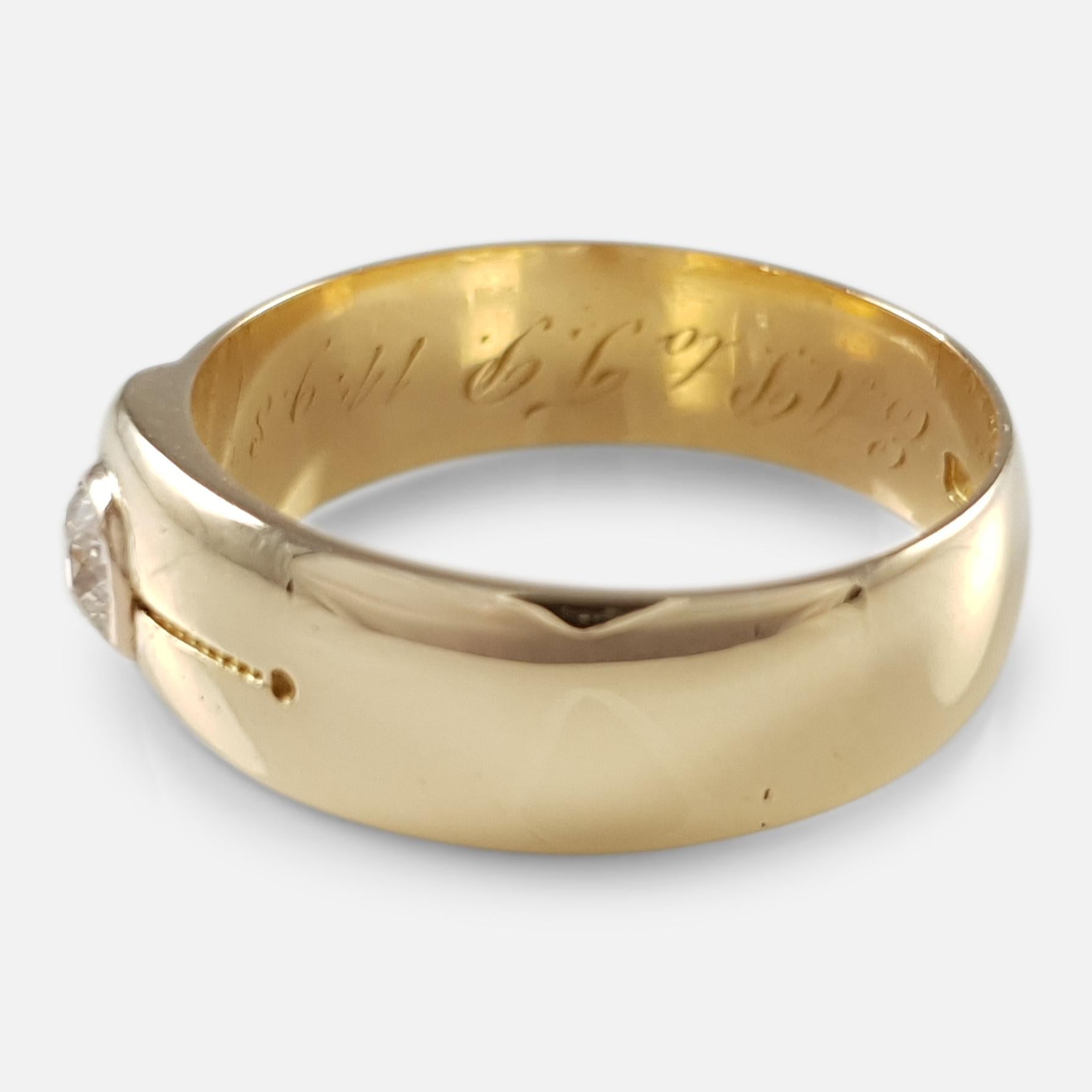 Women's or Men's Victorian 18 Carat Yellow Gold and Diamond Buckle Ring, Chester, 1884