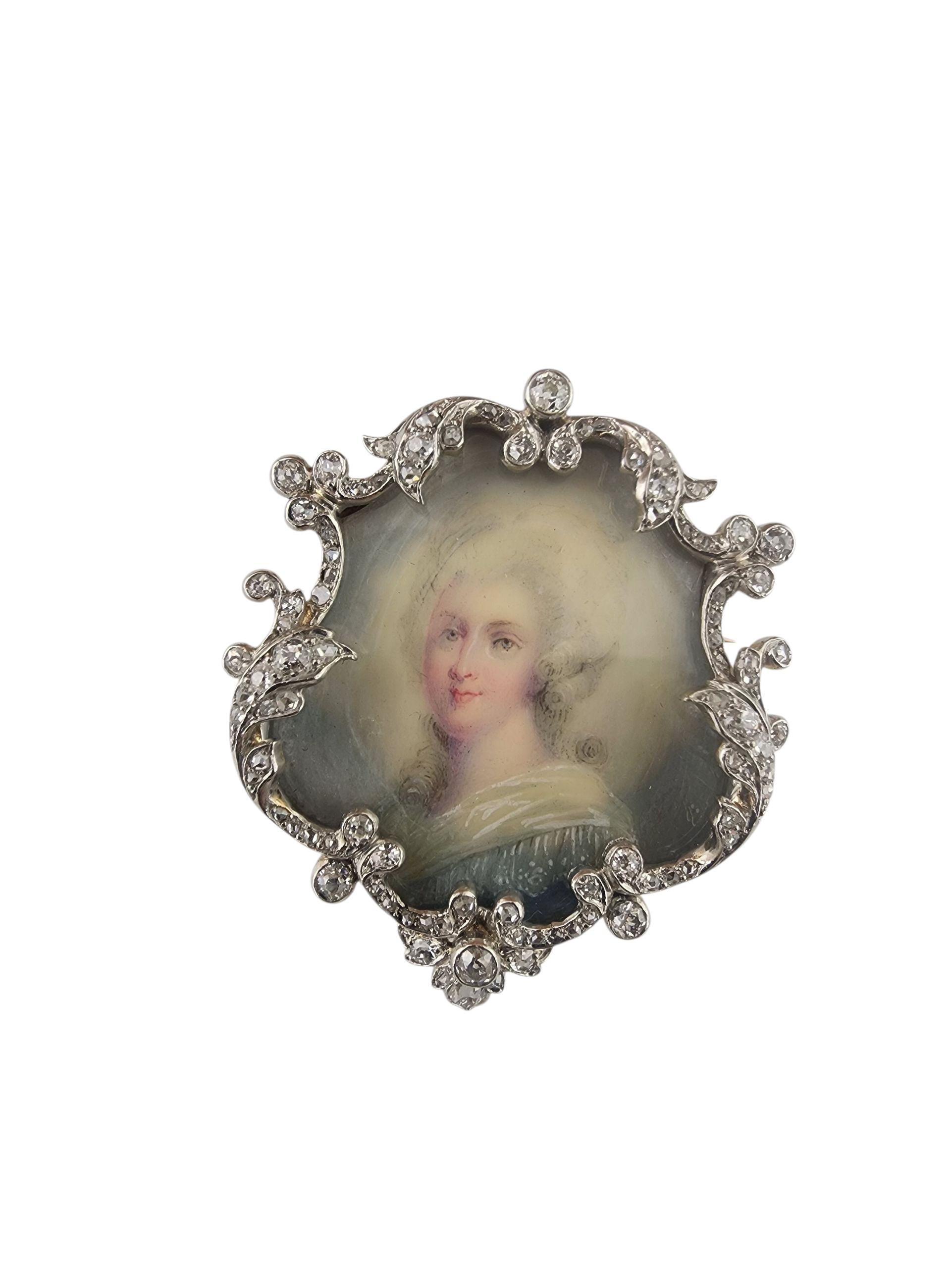 Broche victorienne en or jaune 18 carats et diamants avec couronne de fleurs #23737