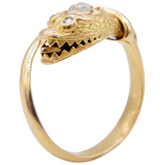 Antique Victorian 18 Karat Yellow Gold and Rose Cut Diamond Snake Ring