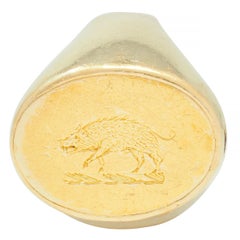 Victorian 18 Karat Yellow Gold Antique Boar Signet Ring