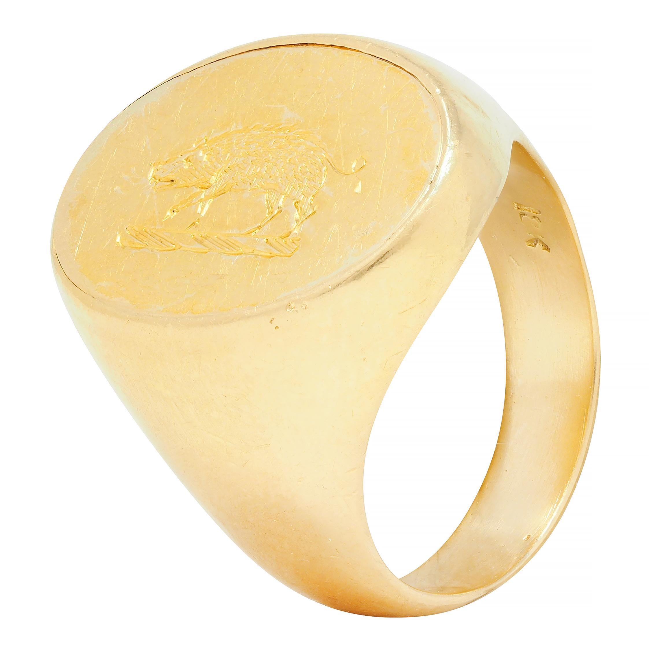 Victorian 18 Karat Yellow Gold Antique Boar Signet Ring For Sale 5