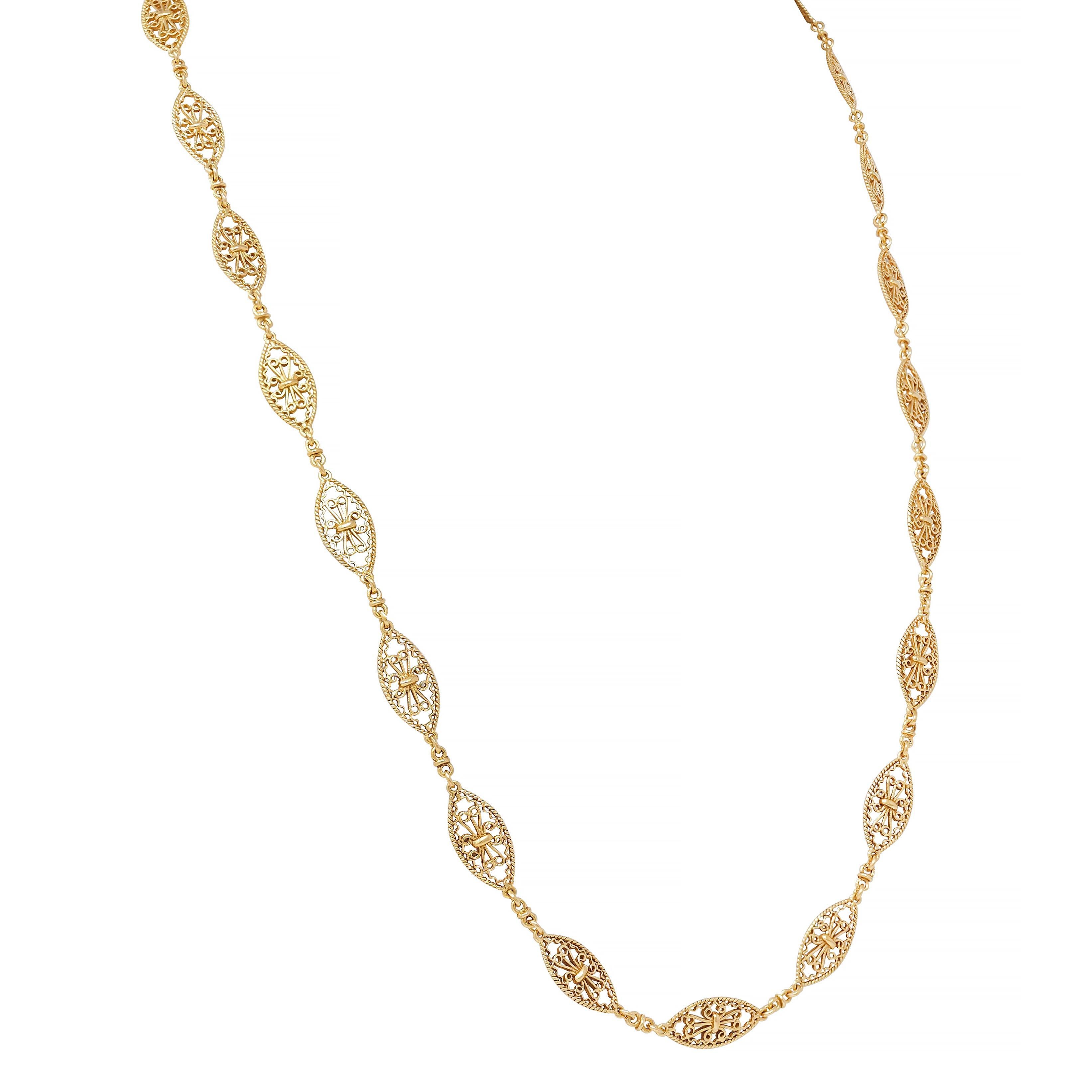 Collier victorien en or jaune 18 carats avec chaîne à maillons en navette et corde fantaisie Excellent état - En vente à Philadelphia, PA
