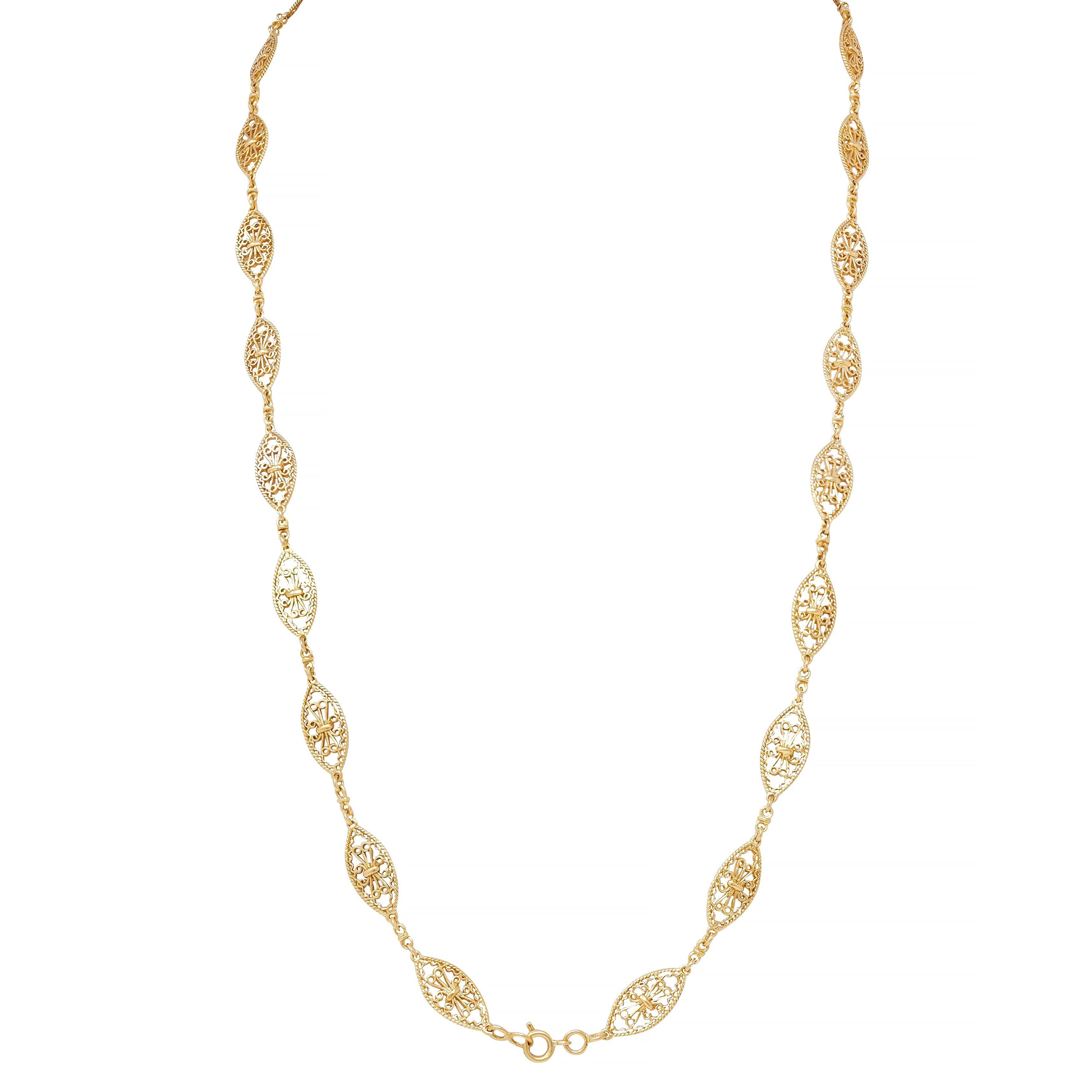Collier victorien en or jaune 18 carats avec chaîne à maillons en navette et corde fantaisie Unisexe en vente
