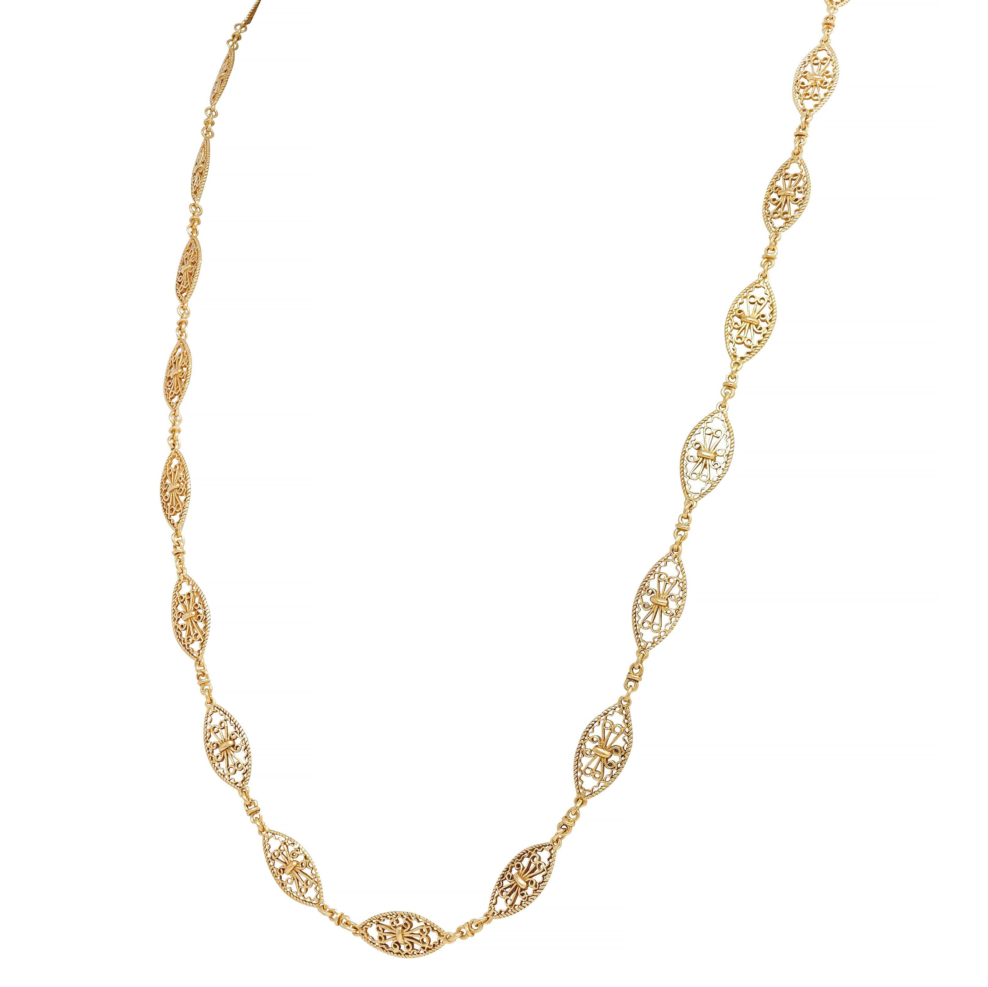 Collier victorien en or jaune 18 carats avec chaîne à maillons en navette et corde fantaisie en vente 1