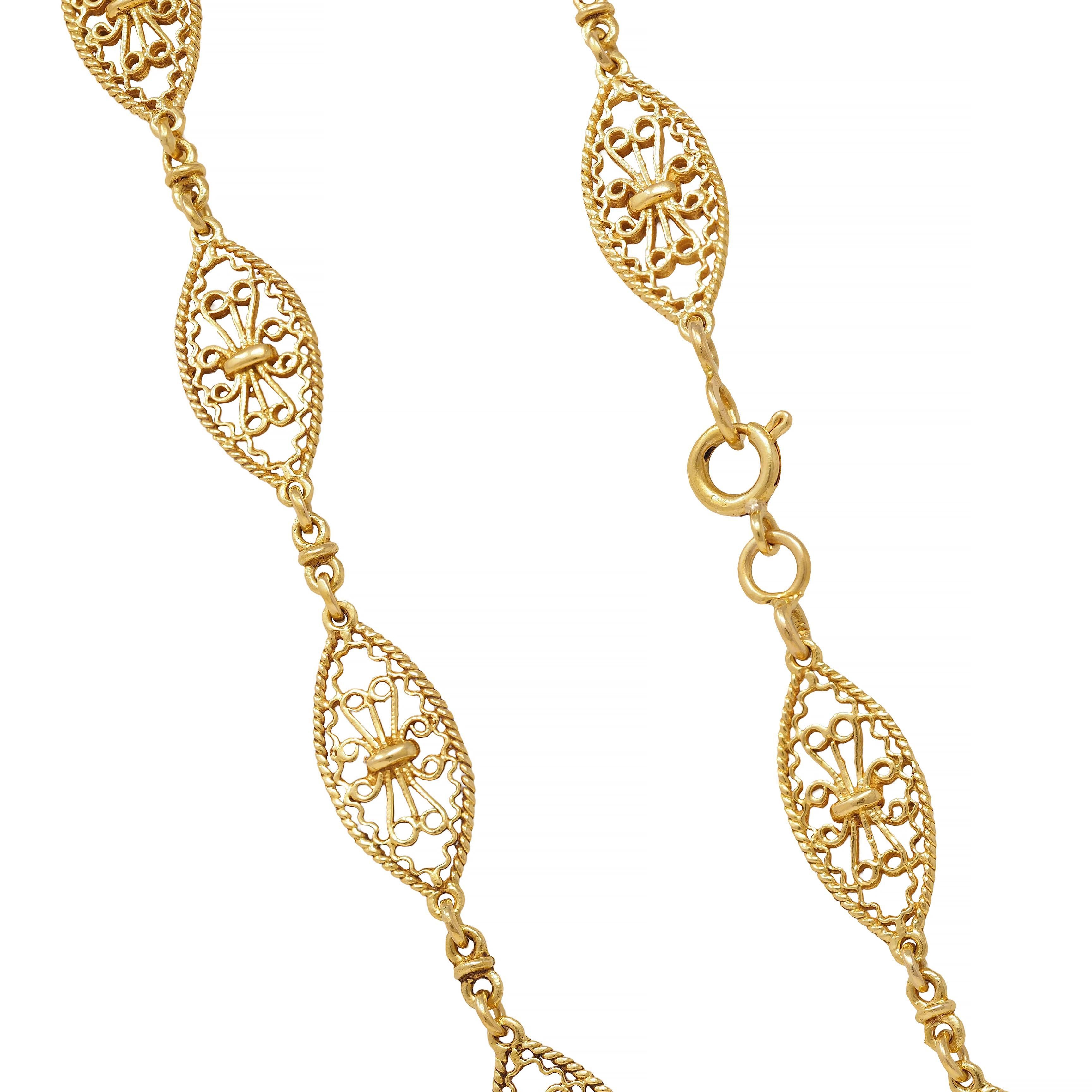 Collier victorien en or jaune 18 carats avec chaîne à maillons en navette et corde fantaisie en vente 2