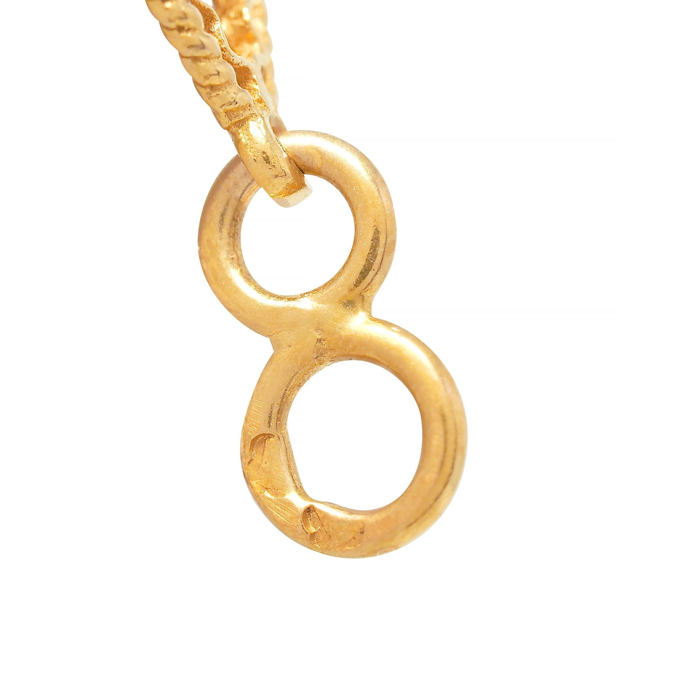 Collier victorien en or jaune 18 carats avec chaîne à maillons en navette et corde fantaisie en vente 3