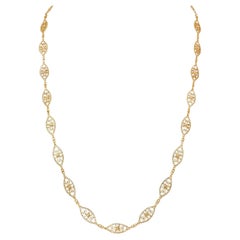 Victorian 18 Karat Yellow Gold Antique Fancy Rope Navette Link Chain Necklace