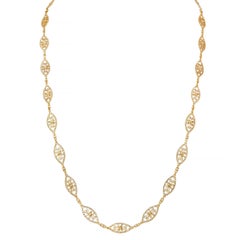 Victorian 18 Karat Yellow Gold Antique Fancy Rope Navette Link Chain Necklace