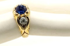 Victorian 18 Karat Yellow Gold Cabochon Sapphire Diamond Ring