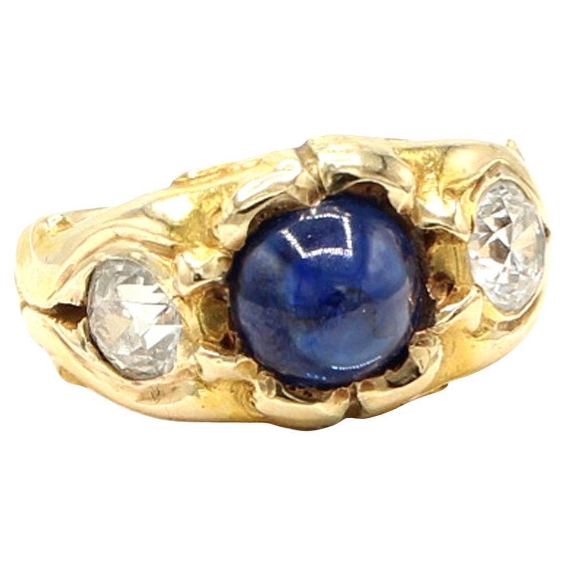 Bague victorienne en or jaune 18 carats saphir cabochon diamant