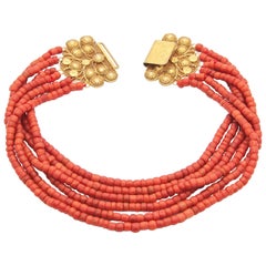 Antique Coral 18K Gold Multi-Strand Beaded Necklace, Netherlands