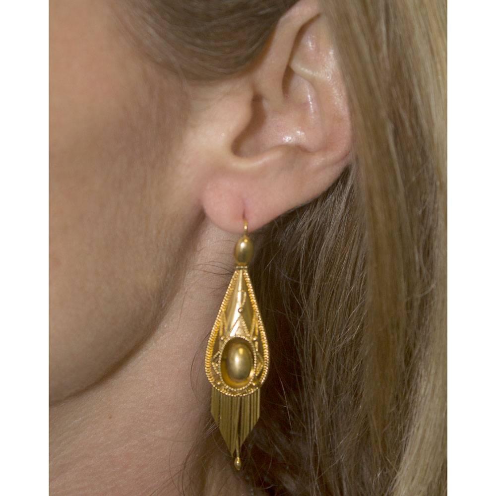 Women's Victorian 18 Karat Yellow Gold Dangle Drop Earrings