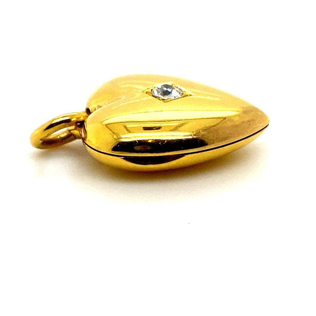 Old European Cut Victorian 18 Karat Yellow Gold Diamond Heart Locket Pendant For Sale