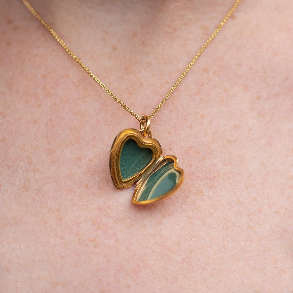 Women's Victorian 18 Karat Yellow Gold Diamond Heart Locket Pendant For Sale