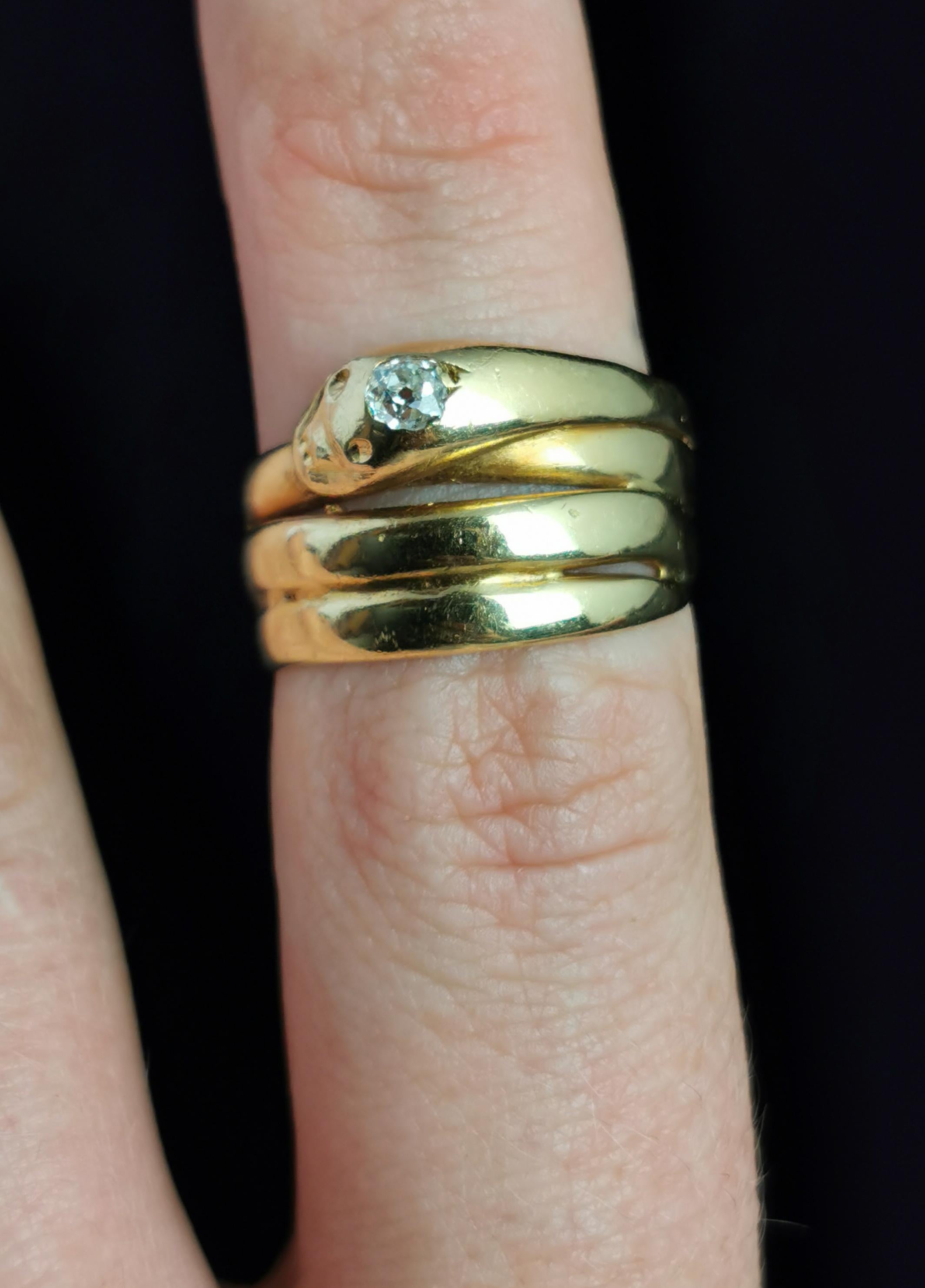 Victorian 18 Karat Yellow Gold Diamond Snake Ring 7