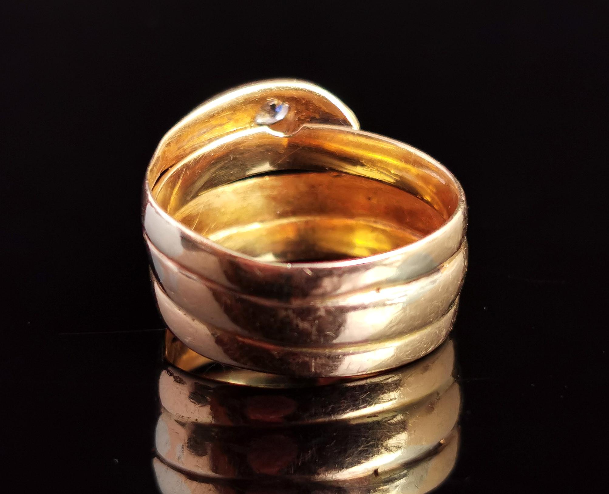 Old Mine Cut Victorian 18 Karat Yellow Gold Diamond Snake Ring