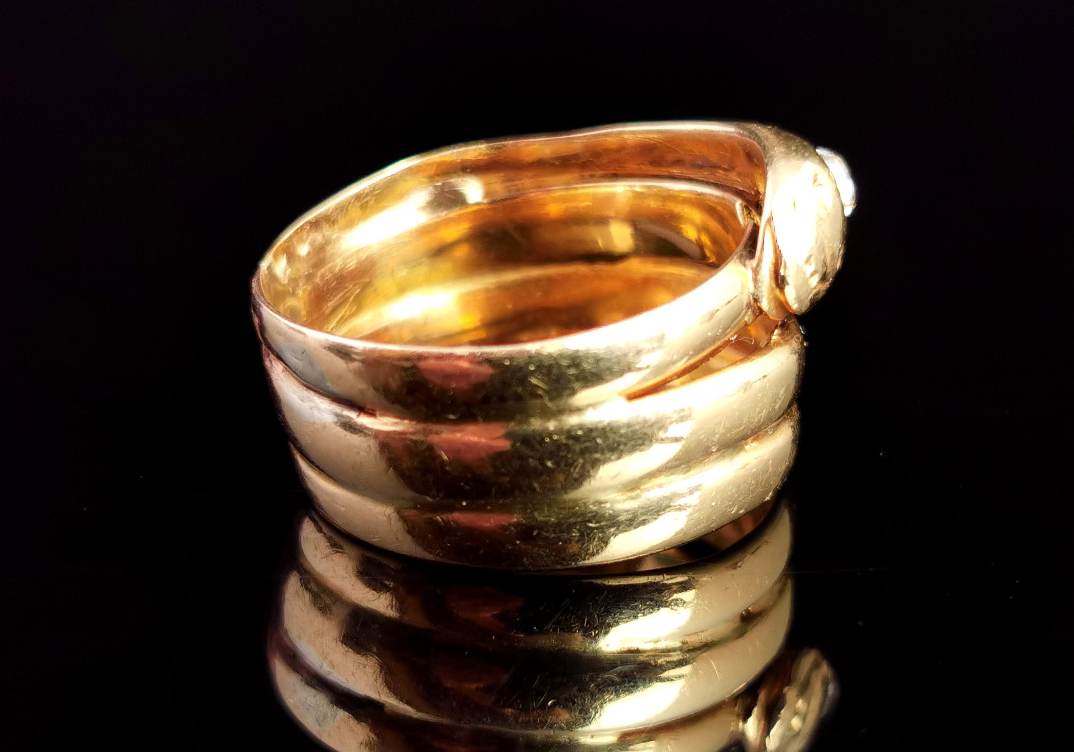 Victorian 18 Karat Yellow Gold Diamond Snake Ring In Fair Condition In NEWARK, GB