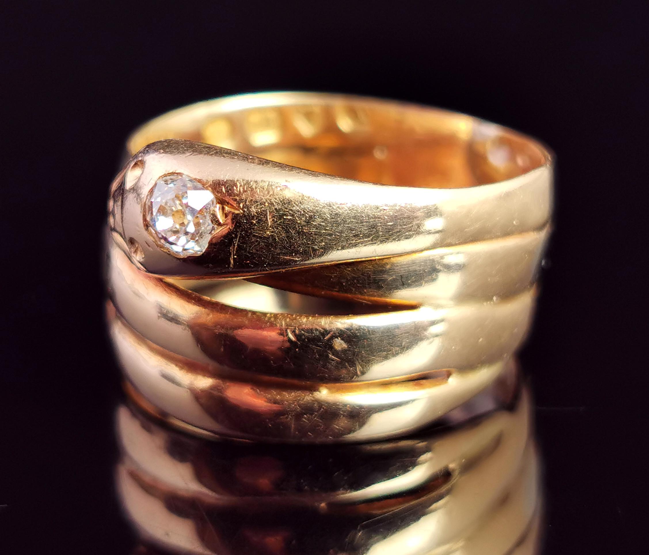 Victorian 18 Karat Yellow Gold Diamond Snake Ring 3