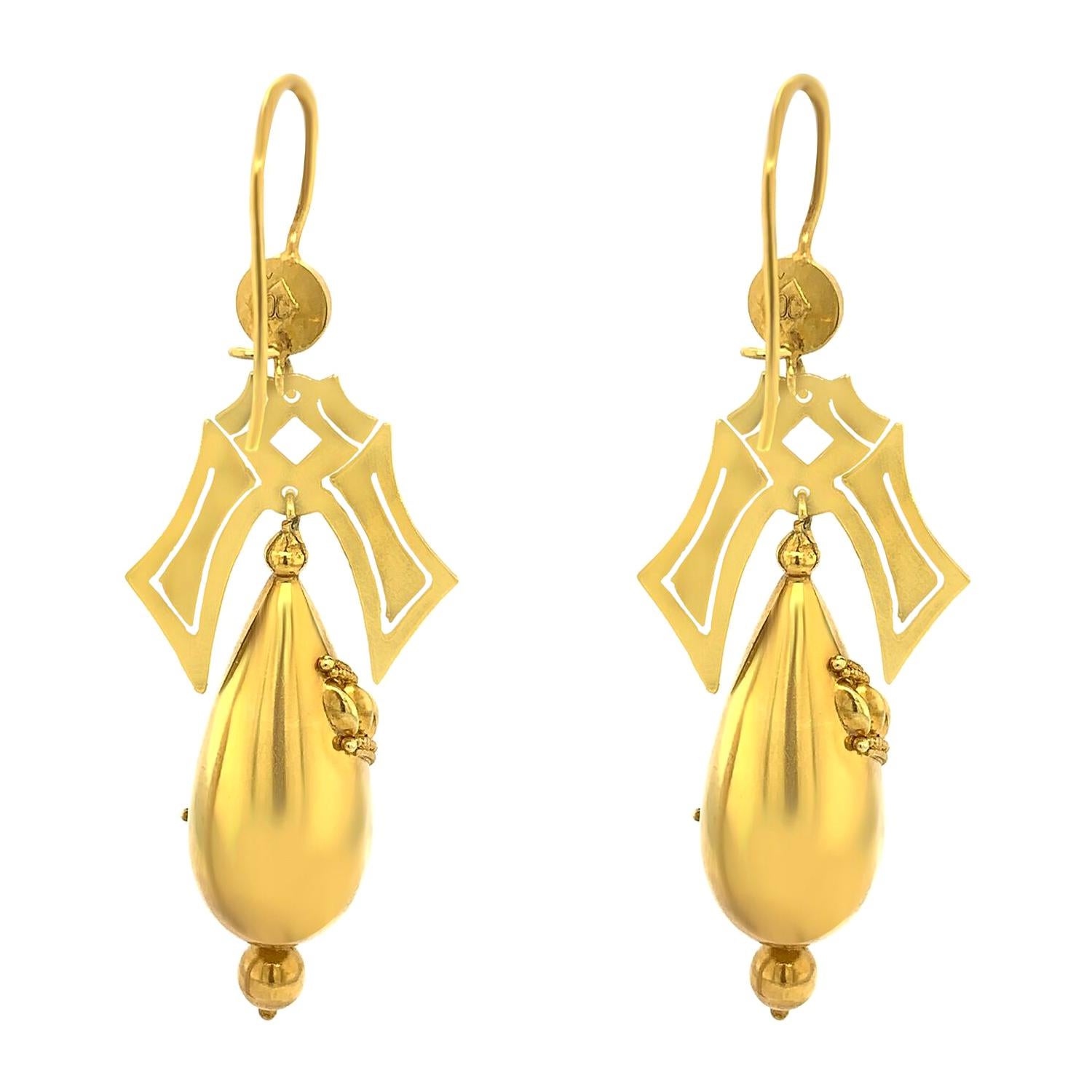 Boucles d'oreilles victoriennes en or jaune 18 carats